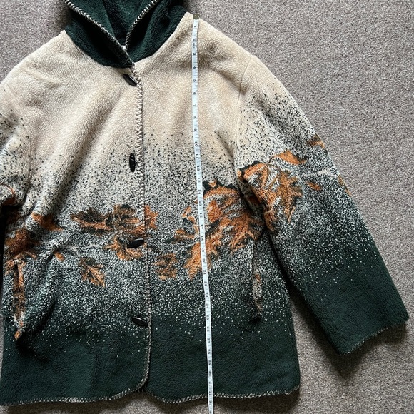 Vintage 90s White Stag Fall Leaf Pattern Hooded Fleece Fur Jacket Coat Size 1x - Picture 13 of 15